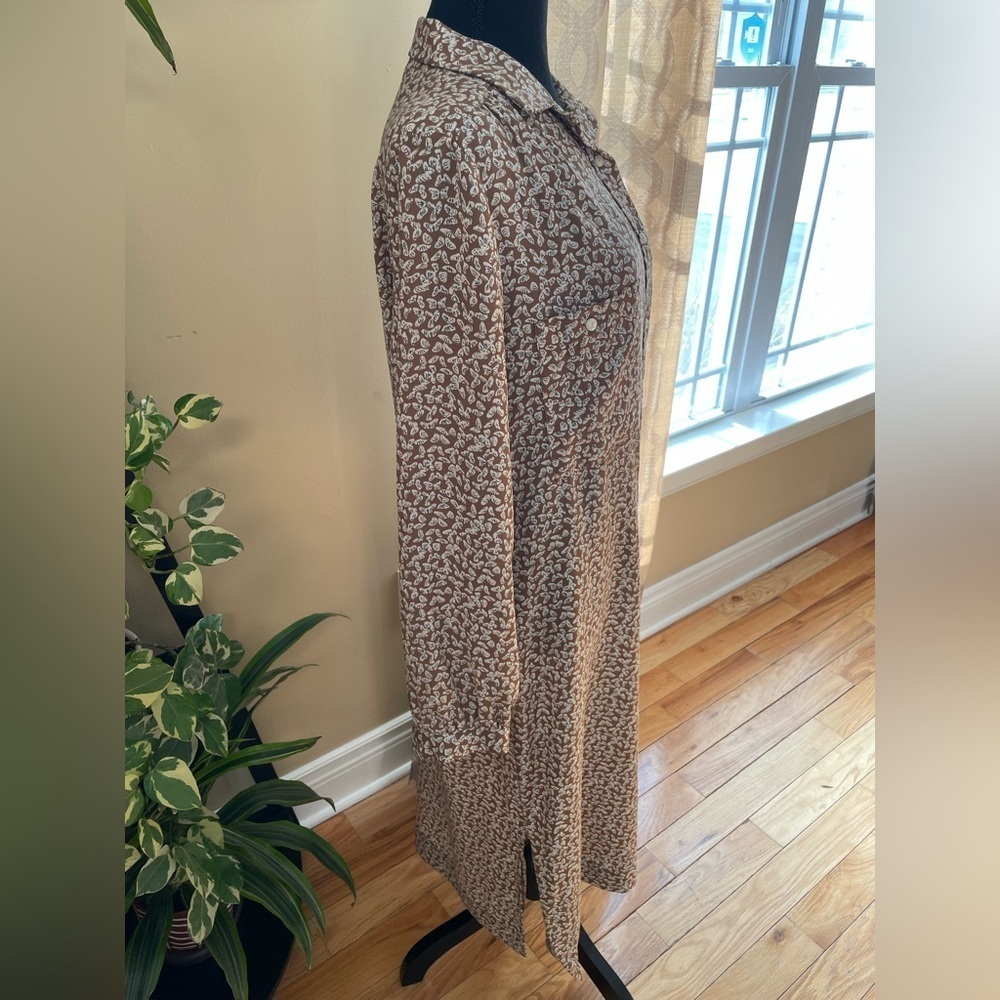 Vtg LANVIN Paris New York Shirt Dress Brown Butterfly No Belt Womens Sz 14 READ - Picture 2 of 16